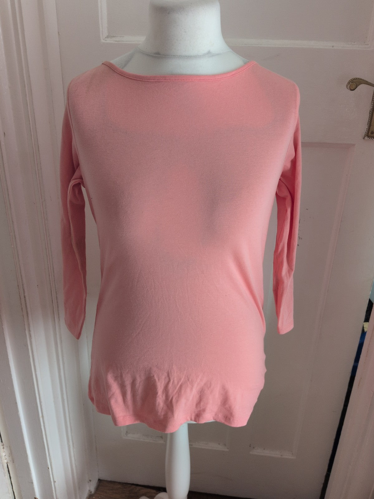 Primark 16 Pink Stretch Slash Neck T-shirt Long Sleeve