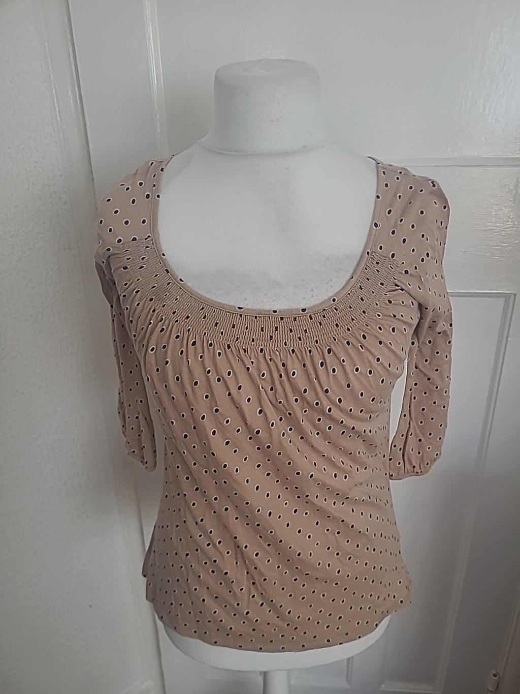 Marks And Spencer Size 10 Natural Mix Patterned 3/4 Sleeved Blouse