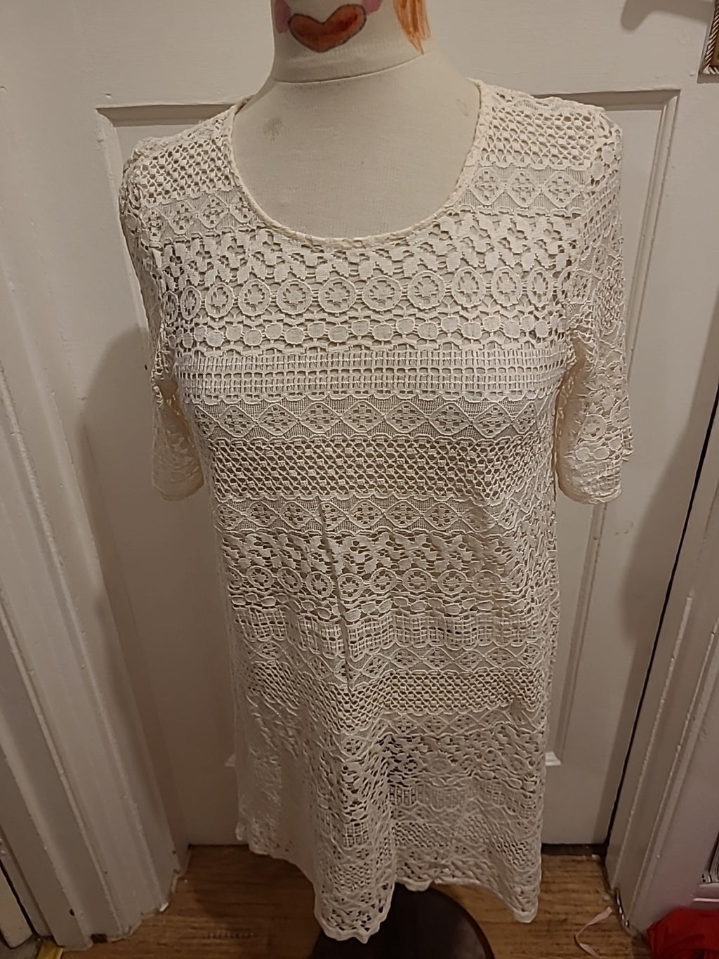 Ladies Size S/M White See Through Short Sleeved Dress