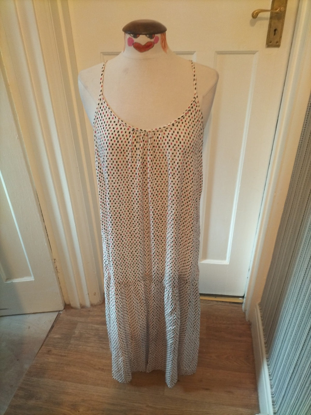 Ladies Size Large Cream With Multi Sleeveless Long Dress