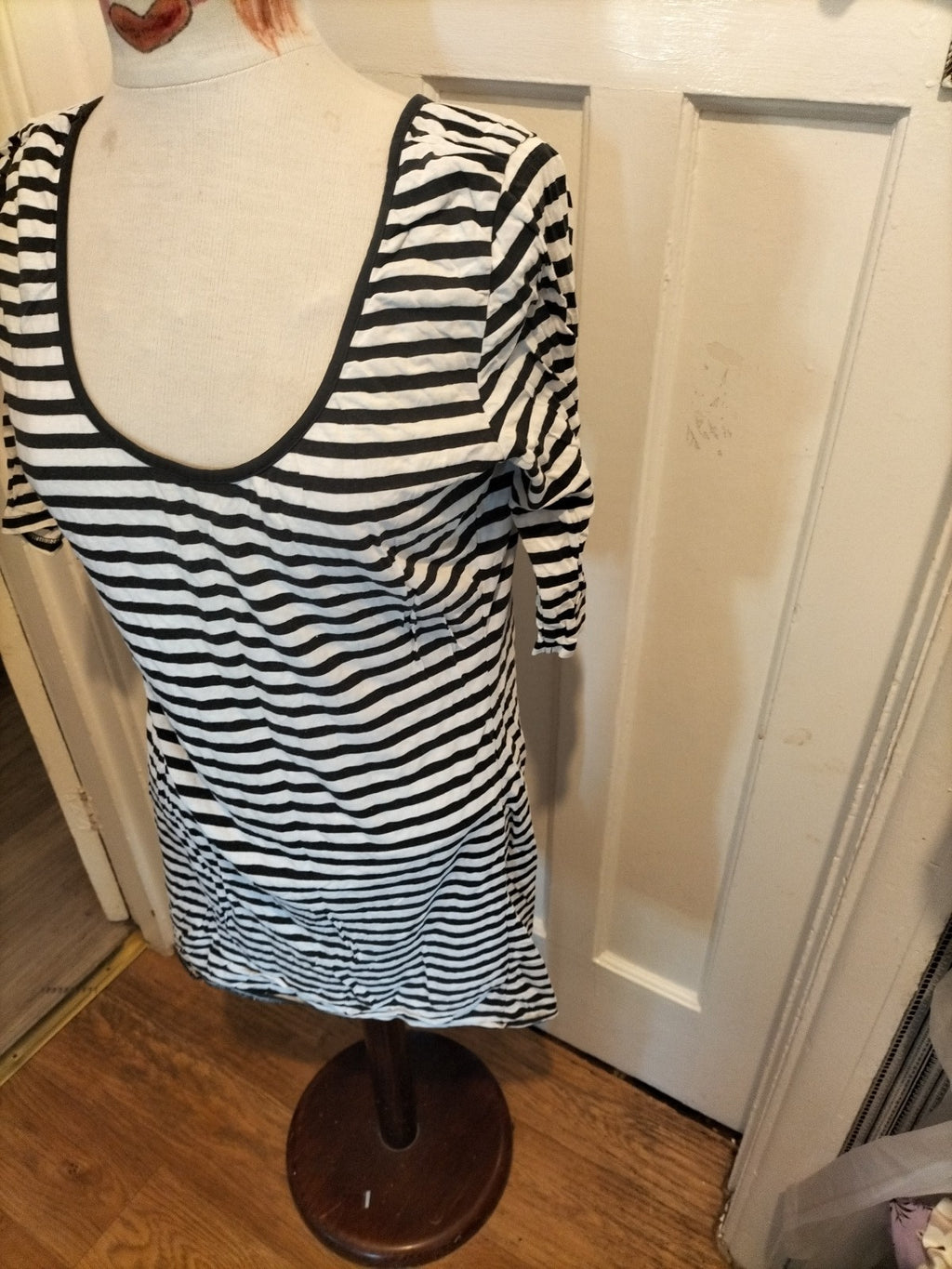 Ladies Next Size M Black And White Striped Short Sleeve Pencil Dress