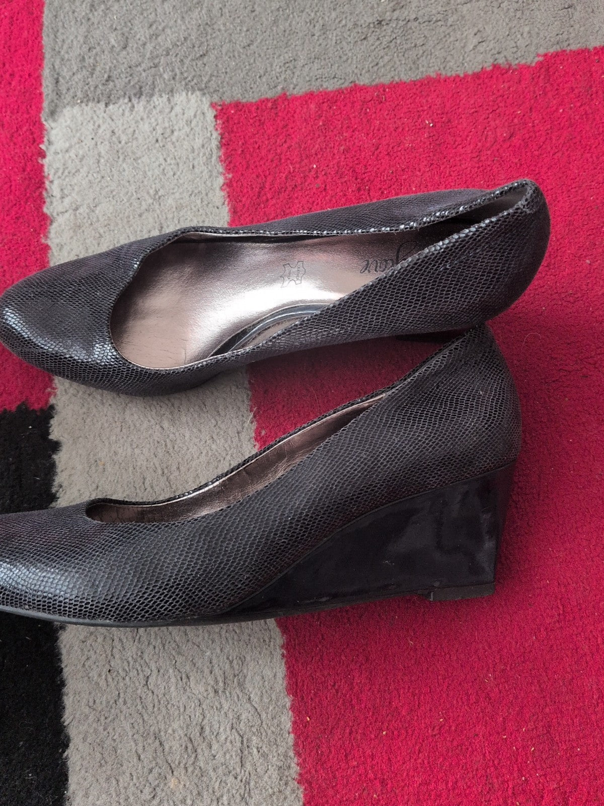 Footglove UK 6 Upper Leather Charcoal Heeled Shoes