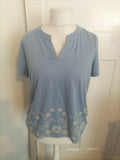 Ladies Bonmarche Size 14 Blue With Embroidery Floral Short Sleeved Blouse