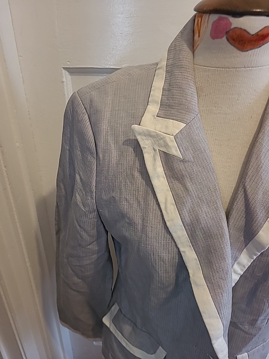 Ladies Principles Size 14 Grey White Trim Padded Blazer