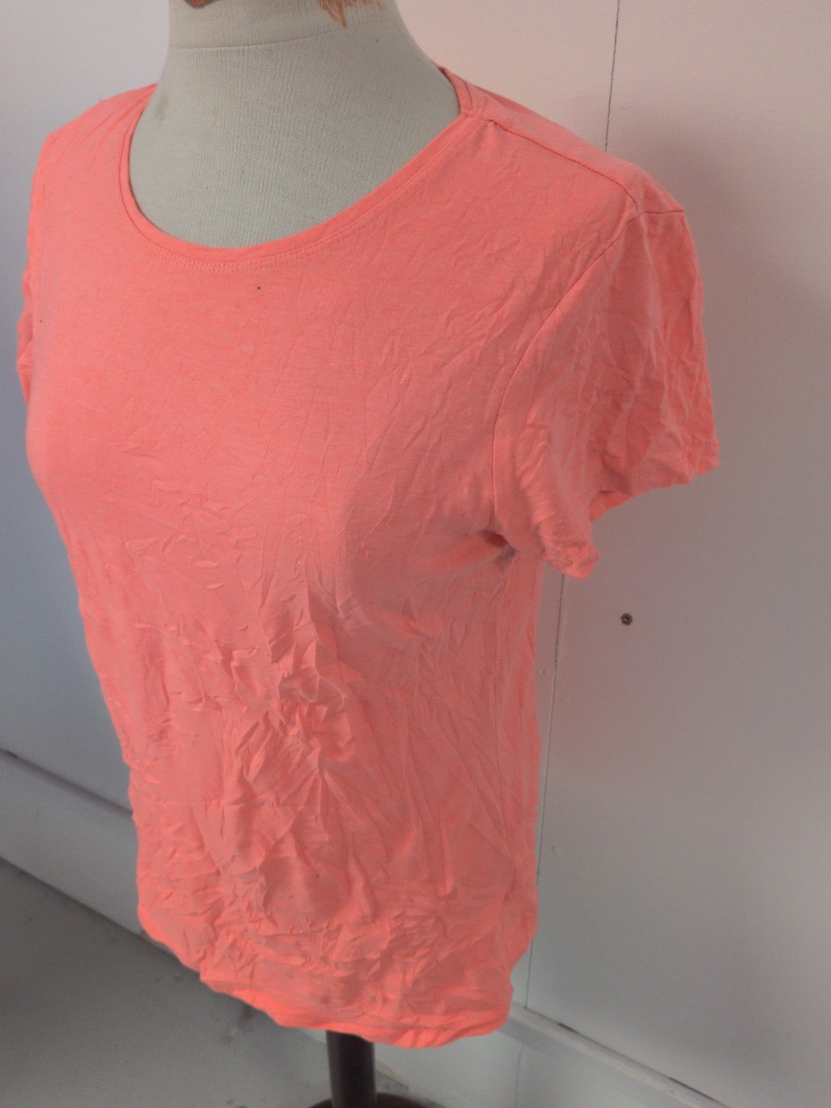 Ladies Primark Size 16 Stretch Crew Short Sleeve T-shirt In Coral