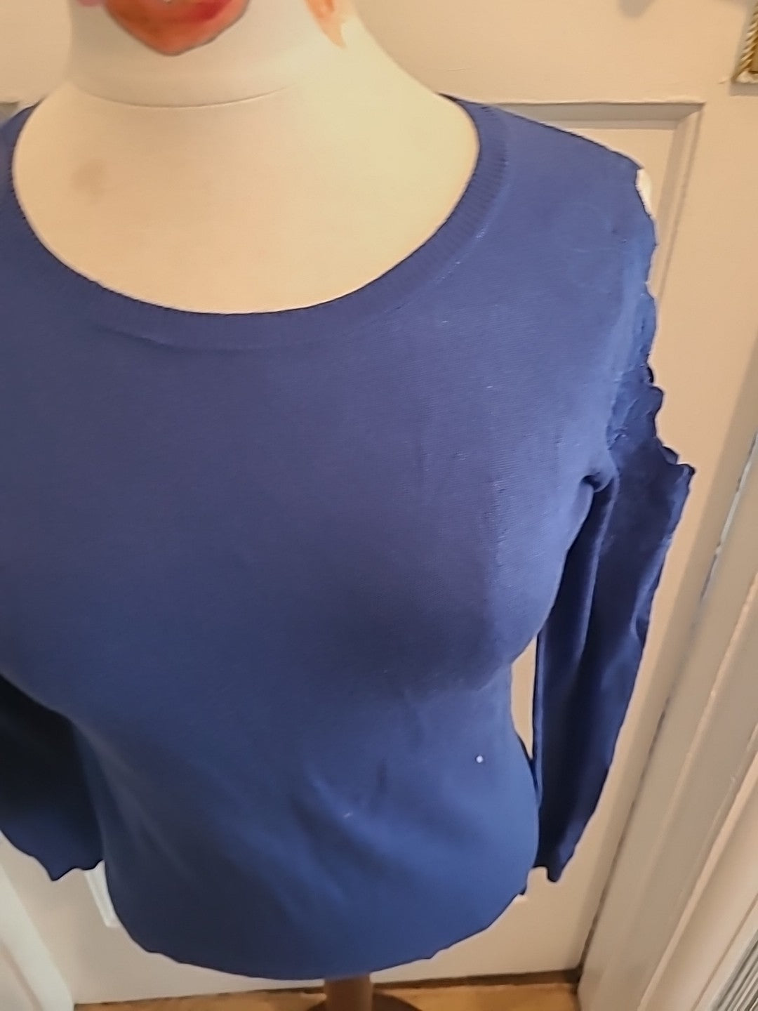 Ladies Warehouse Size 8 Blue Long Sleeved Open Shoulder Tshirt