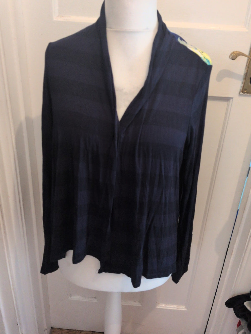 Per Una 14 Navy With Multicoloured Back Long Sleeve Blouse Open