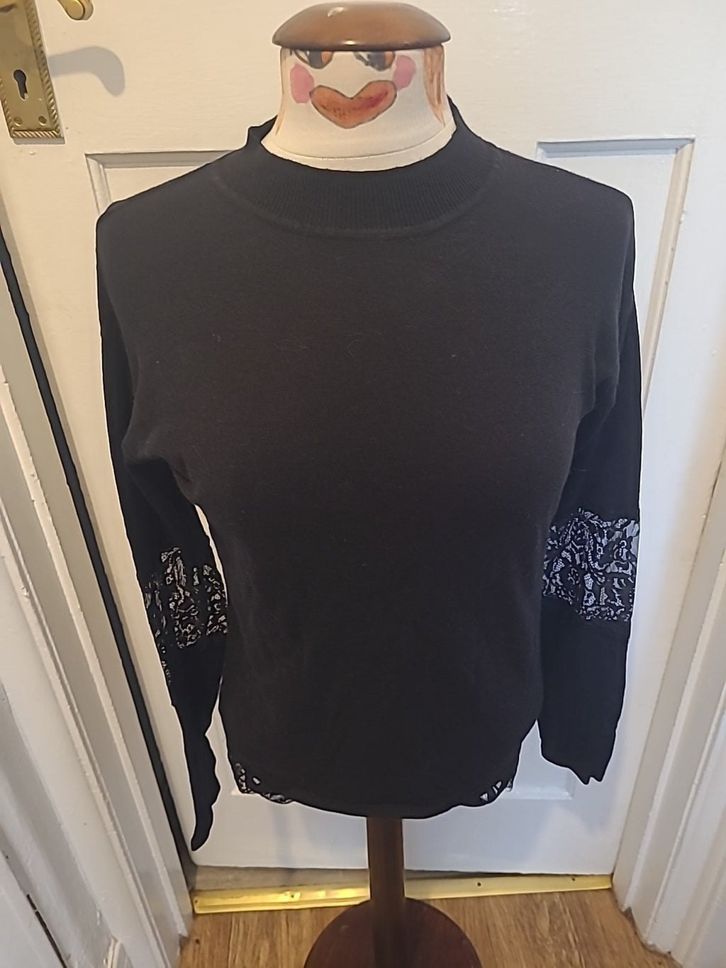 Ladies Next Size 6 Black Lace Sleeved Long Sleeved Tshirt