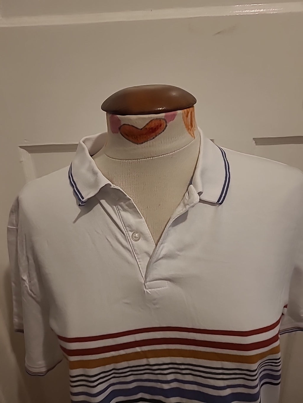 Mens Next Size Large Regular Fit White/Red/Green Short Sleeved Polo