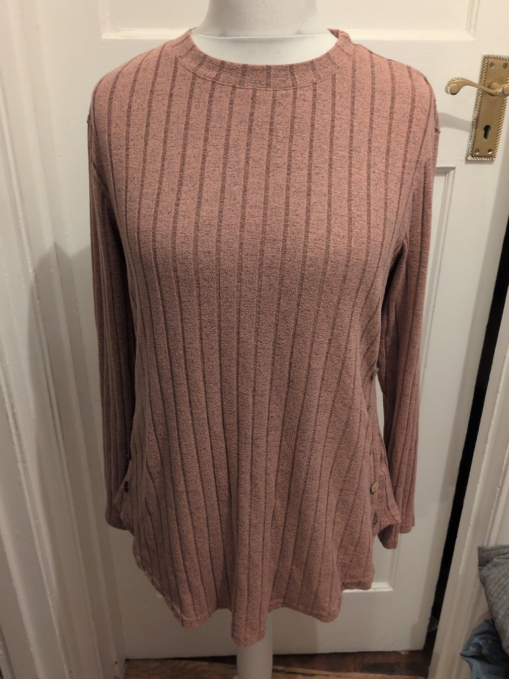 Large Pink Fleck Brush Rib Long Sleeve Blouse