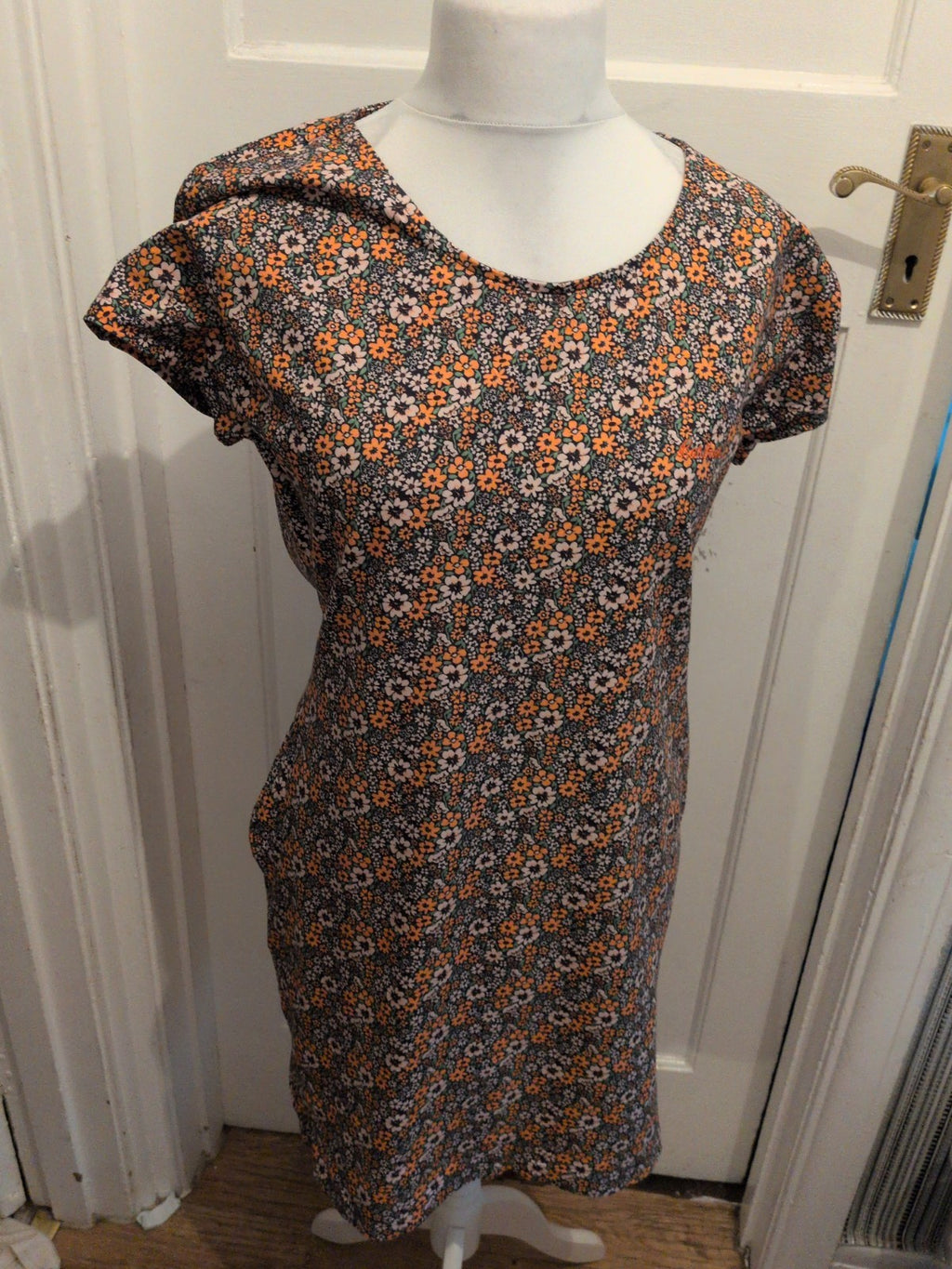 Barbour 14 Orange Floral Short Sleeve Dress