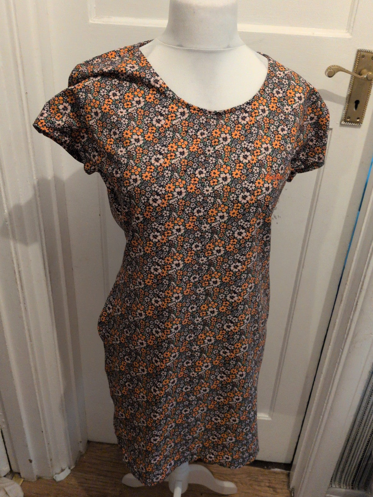 Barbour 14 Orange Floral Short Sleeve Dress