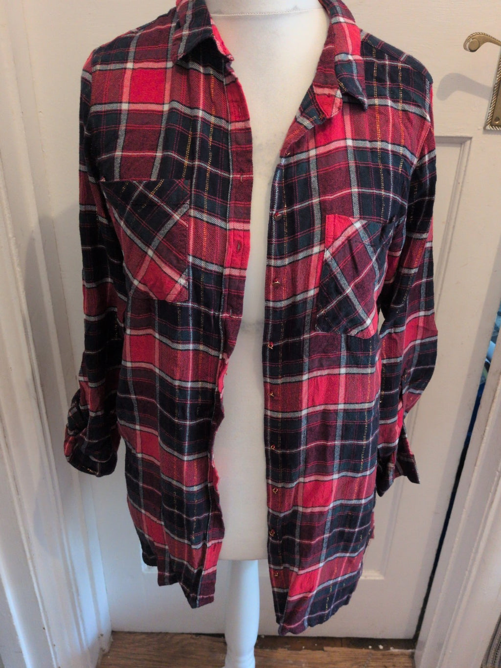 Ladies George Size 14 Red Check Long Sleeve Shirt