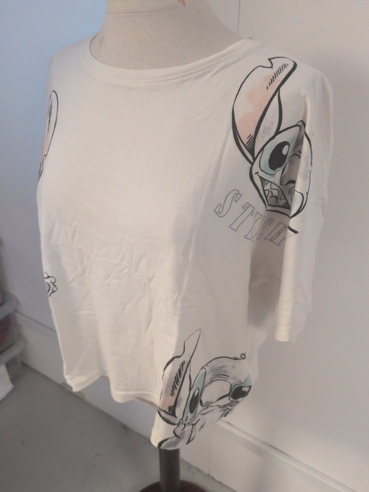 Primark Disney White Printed Stitch Short Sleeve Pyjama Top Medium