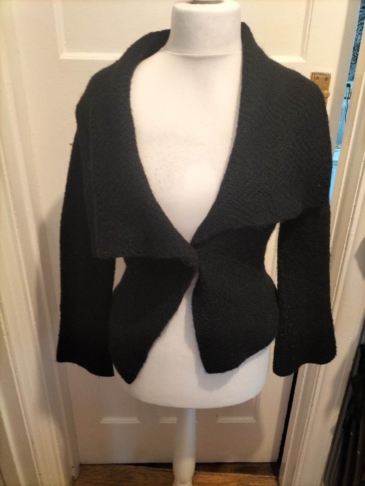 Ladies Marks And Spencer Size 8 Black Long Sleeved V Neck Collared Cardigan