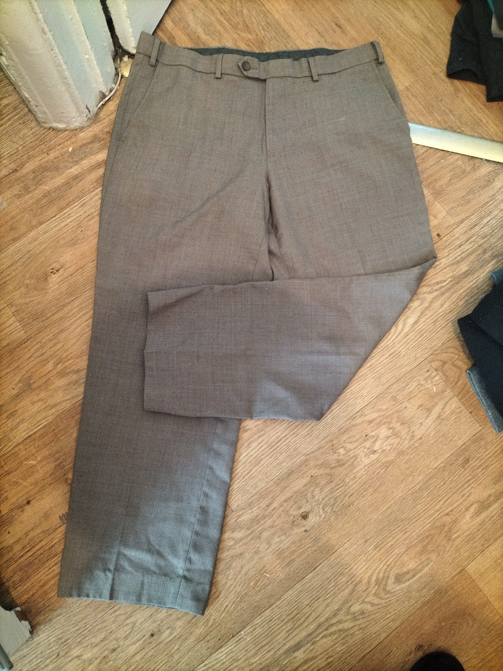 Marks And Spencer 36x29 Neutral Performance Wool Blend Trousers