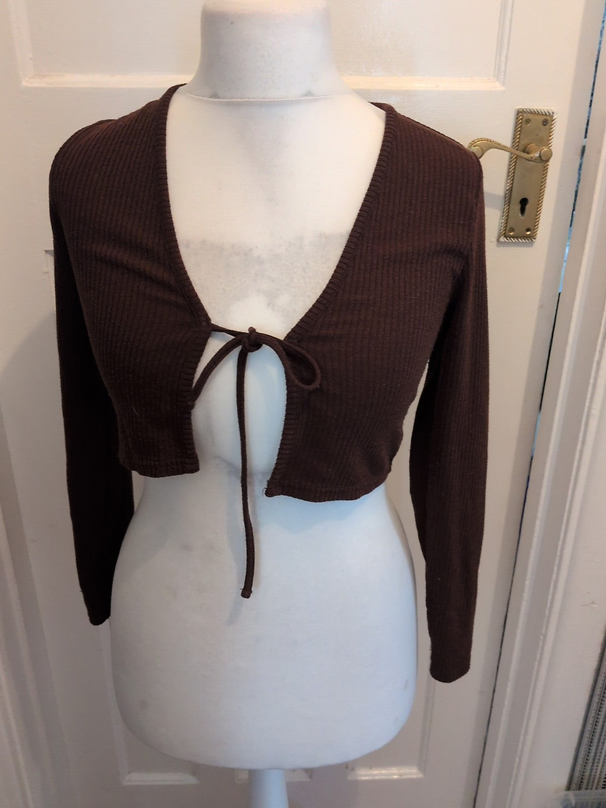 Divided Medium Brown Rib Shoulder Cardigan