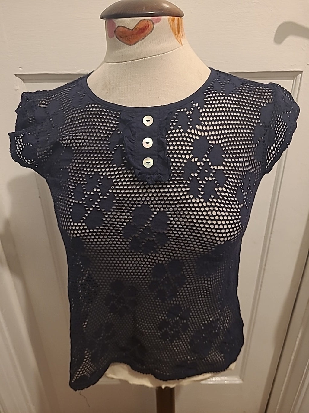 Ladies Topshop Size 10 Navy See Through Sleeveless Tshirt