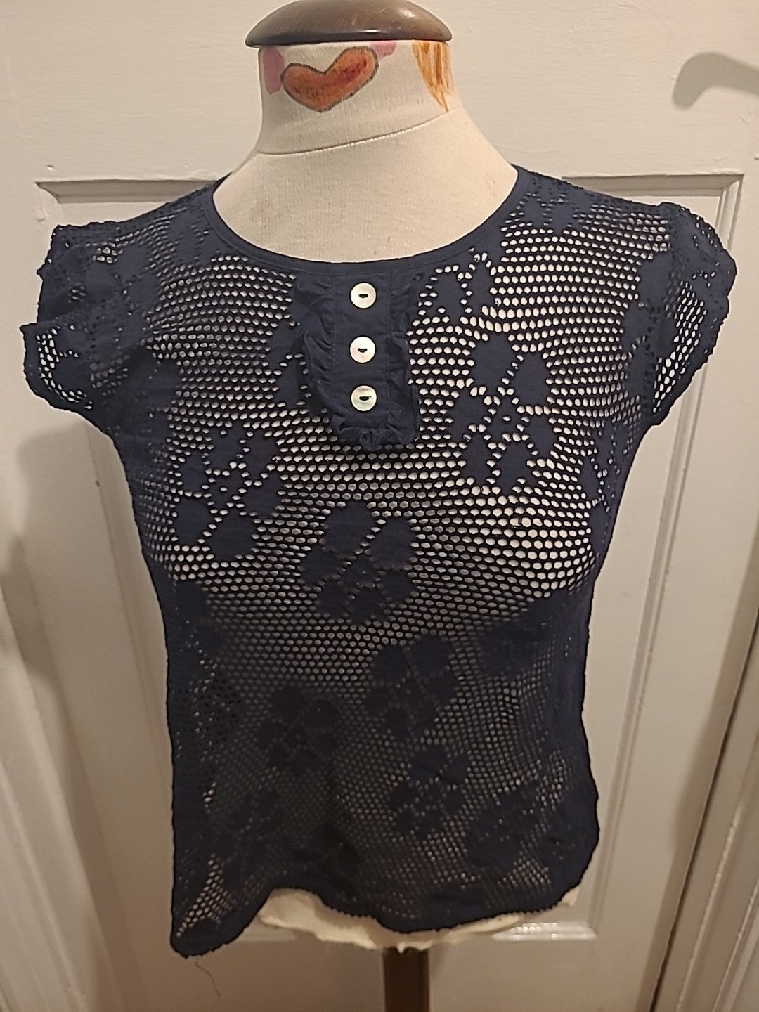 Ladies Topshop Size 10 Navy See Through Sleeveless Tshirt