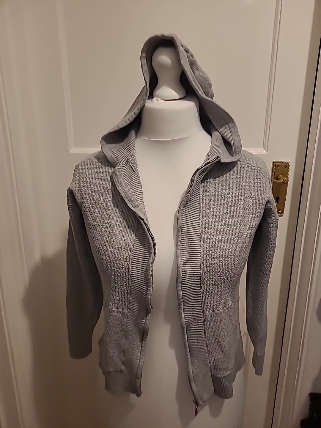Ladies Marks And Spencer Size Small Grey Hooded Long Sleeved Zipped Jacket