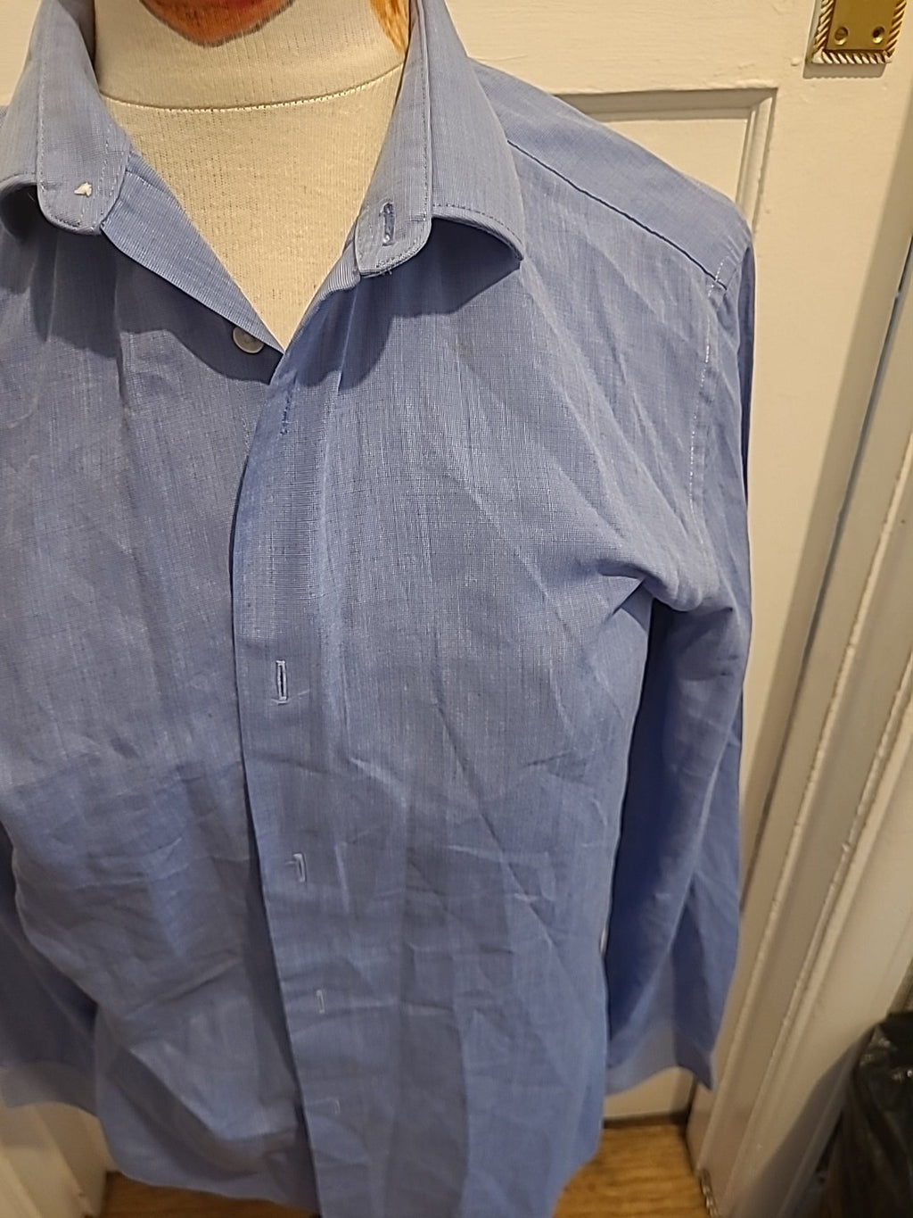 Mens Next Size 15" Blue Detailed Long Sleeved Shirt