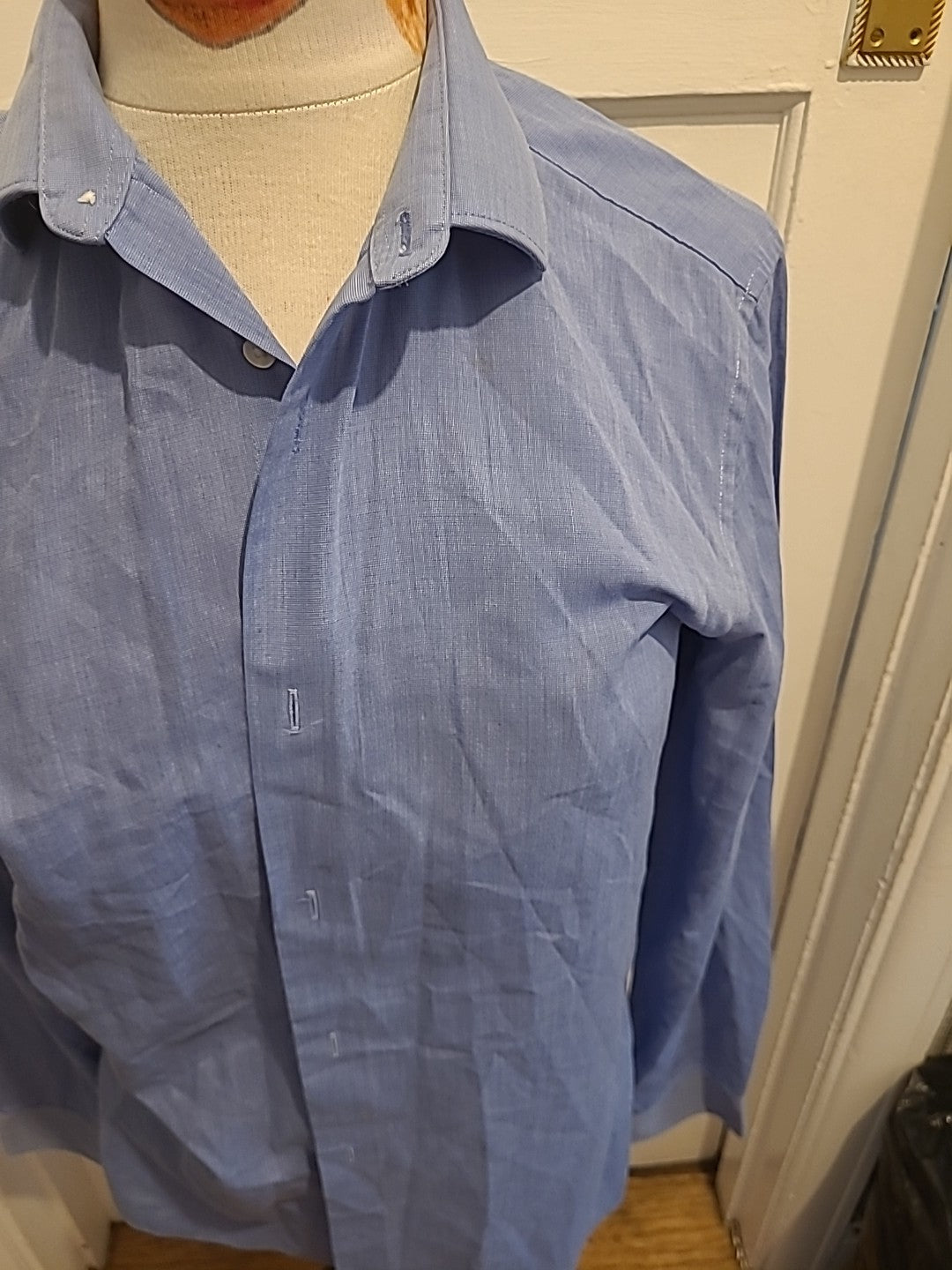 Mens Next Size 15" Blue Detailed Long Sleeved Shirt