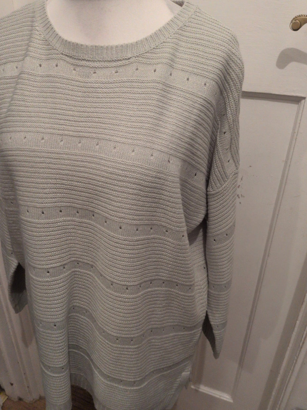 Ladies Peacocks Large Grey Beige Ribbed Pullover Jumper