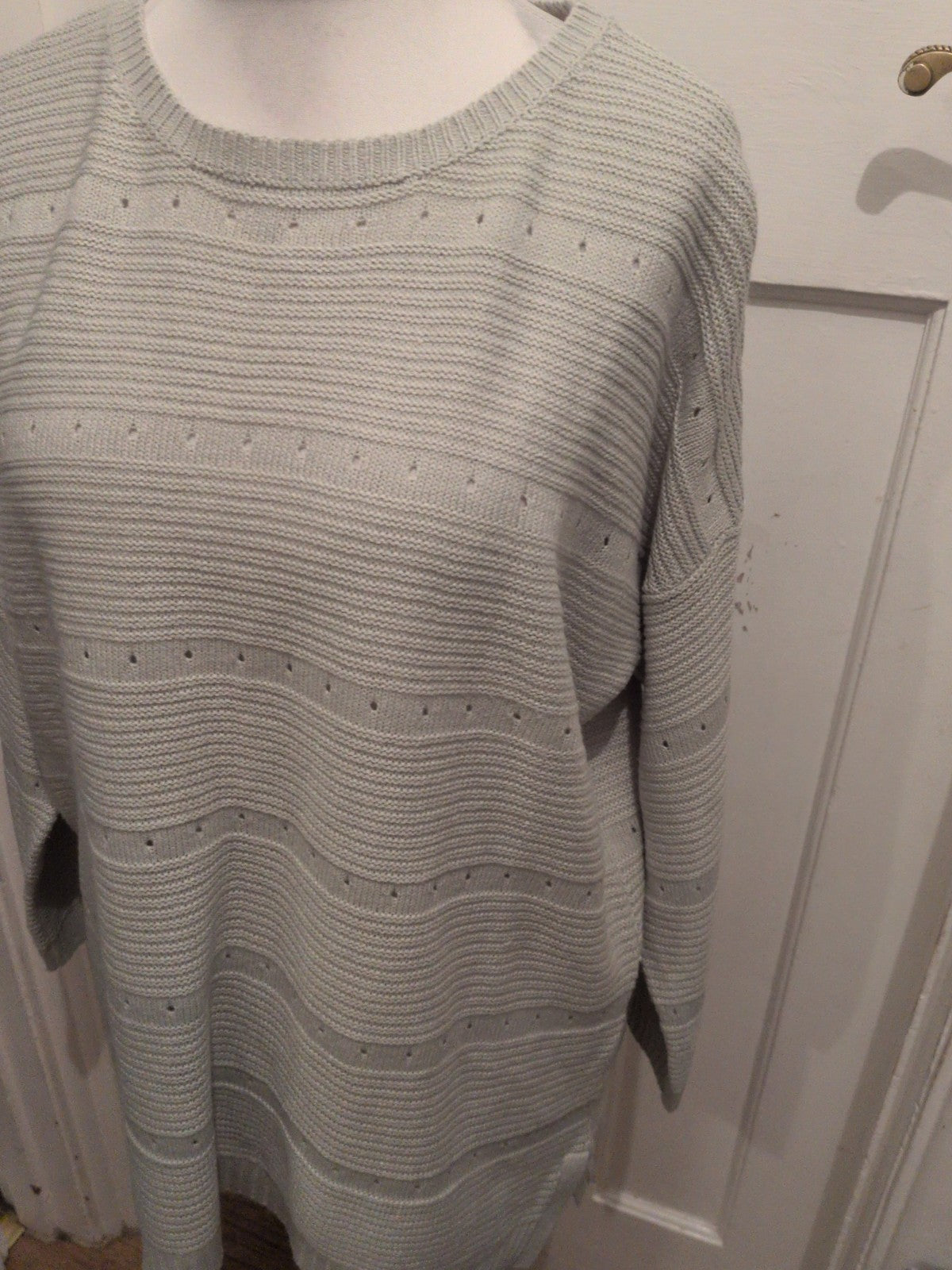 Ladies Peacocks Large Grey Beige Ribbed Pullover Jumper