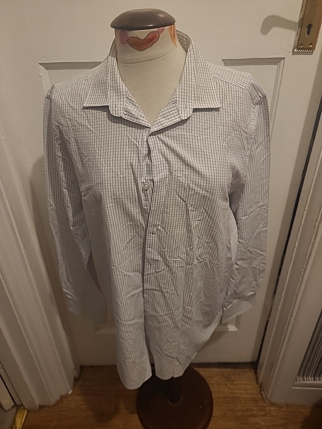 Mens Tu Size 16.5" Navy/White Check Long Sleeved Shirt Formal