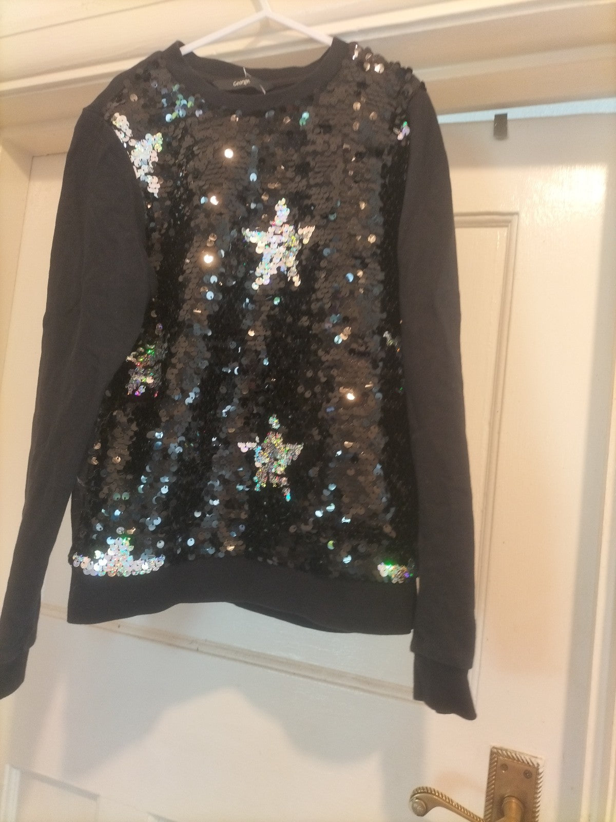 Girls George Age 9-10 Years Black Long Sleeved Sequin Design Tshirt