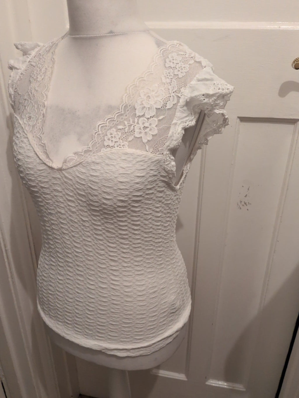 Shein Large White Sleeveless With Lace Blouse