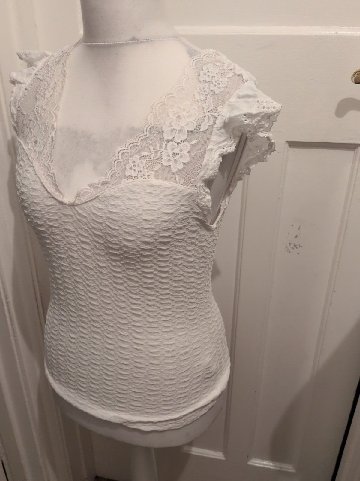Shein Large White Sleeveless With Lace Blouse