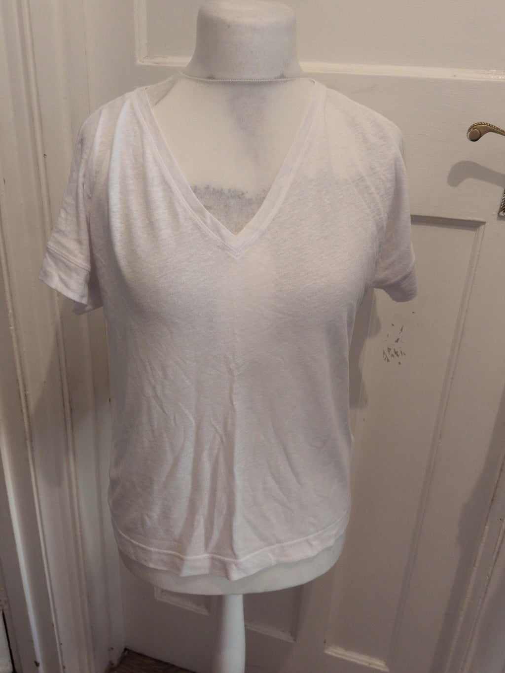 Ladies Marks And Spencer Size 10whote V-neck Short Sleeve Blouse