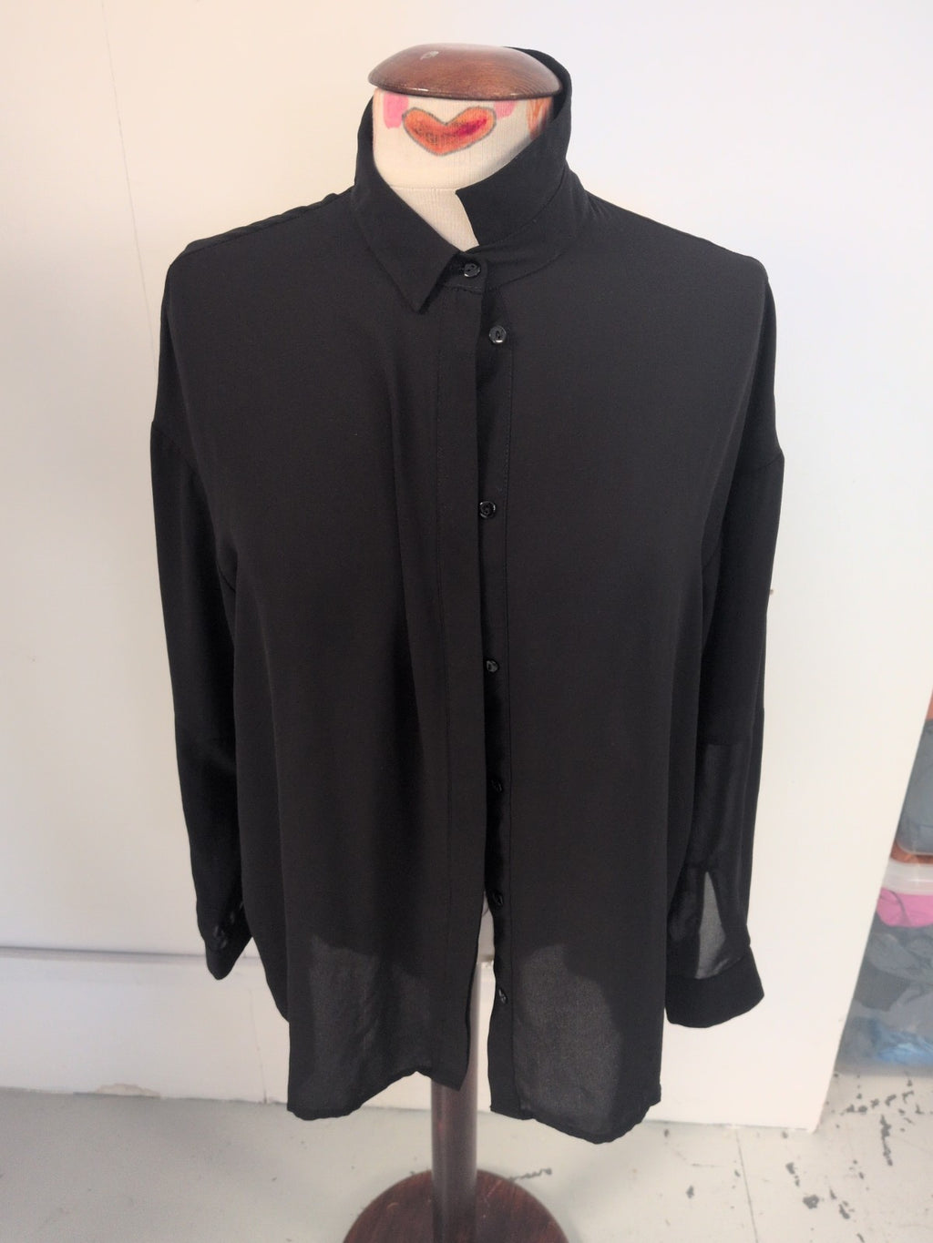 Topshop 10 Black Buttoned Long Sleeve Blouse