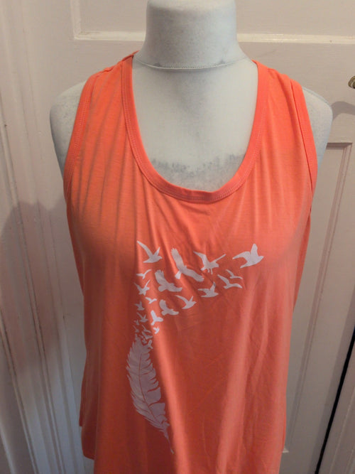 2XL Peach Coral Feather Pattern Sleeveless T-shirt