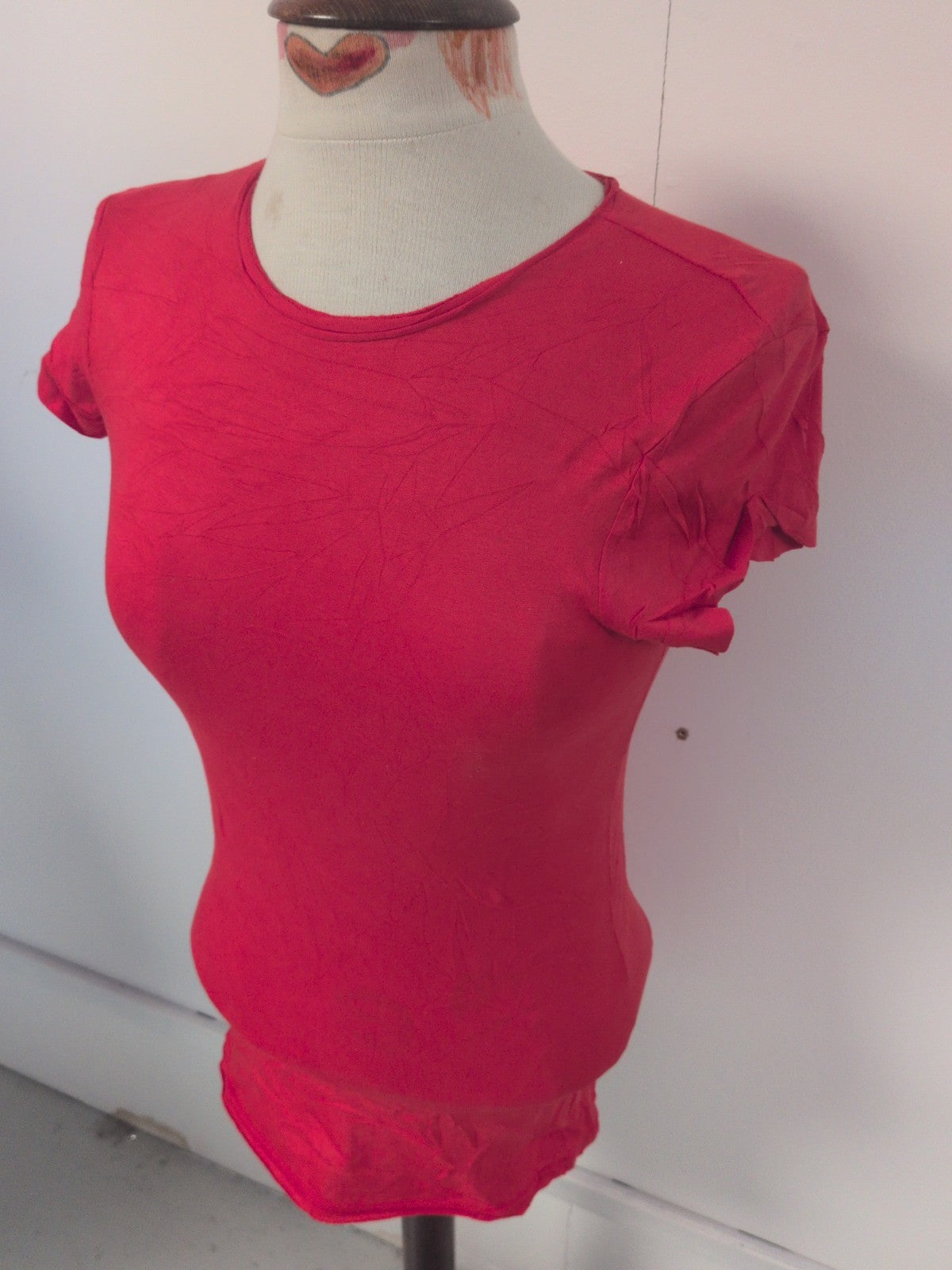Ladies Primark Size 10 Red Longline Short Sleeve T-shirt