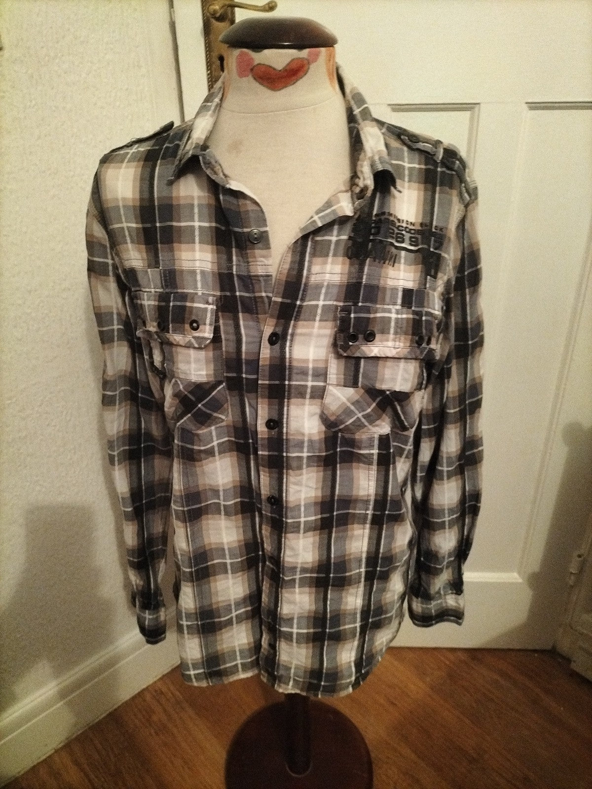 Mens Next Medium Slimmer Fit Multi Color Check Long Sleeve Shirt