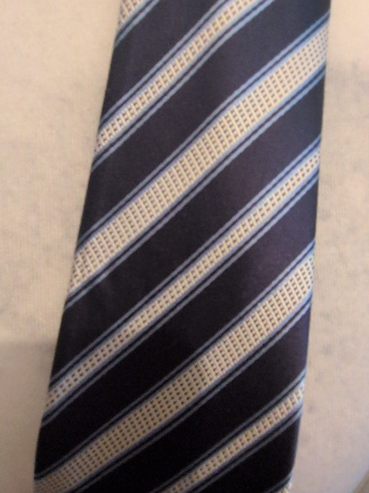 Pure Silk Navy And White Striped Tie