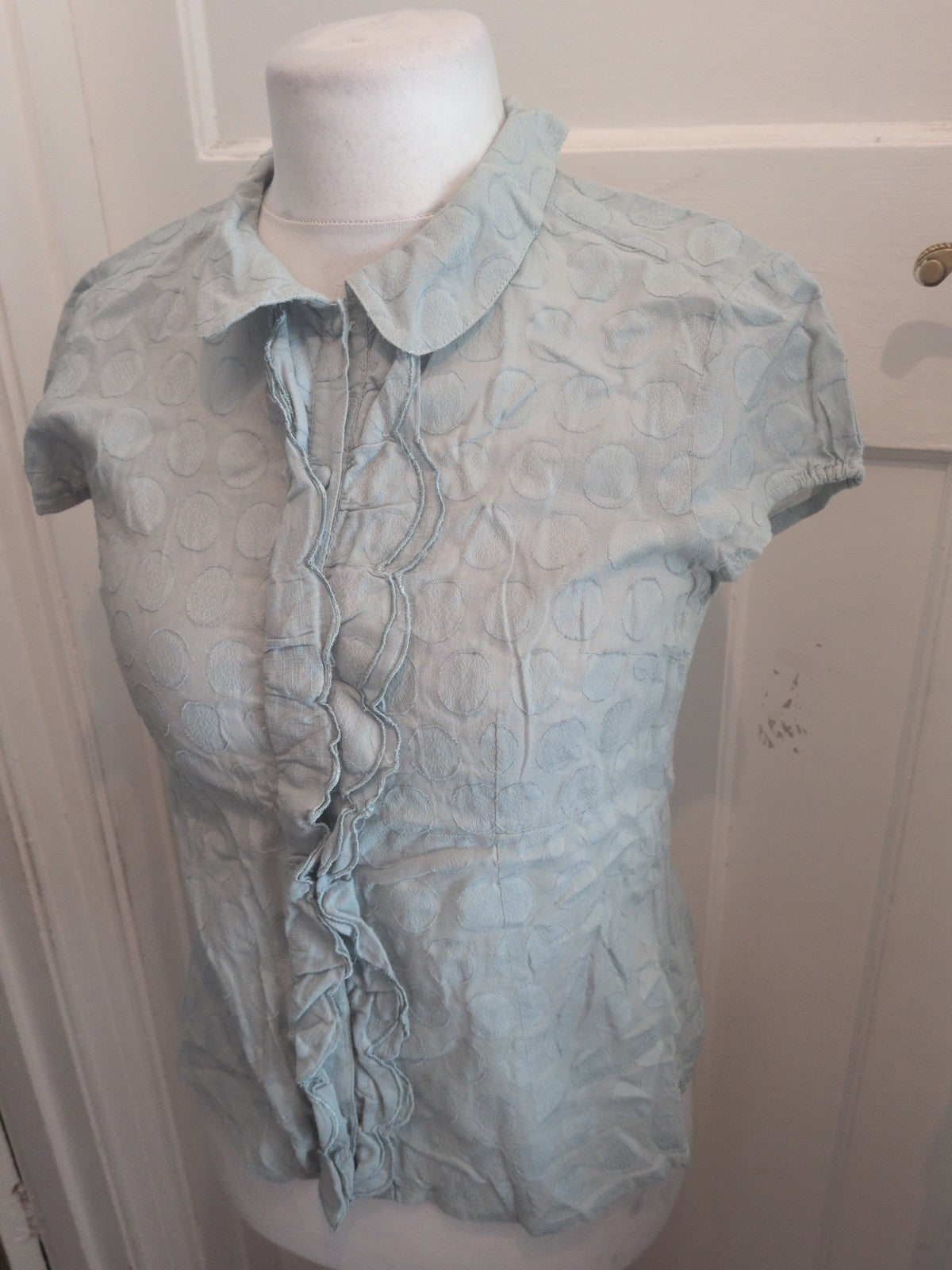 Boden 12 Pale Blue Collared Blouse Short Sleeve