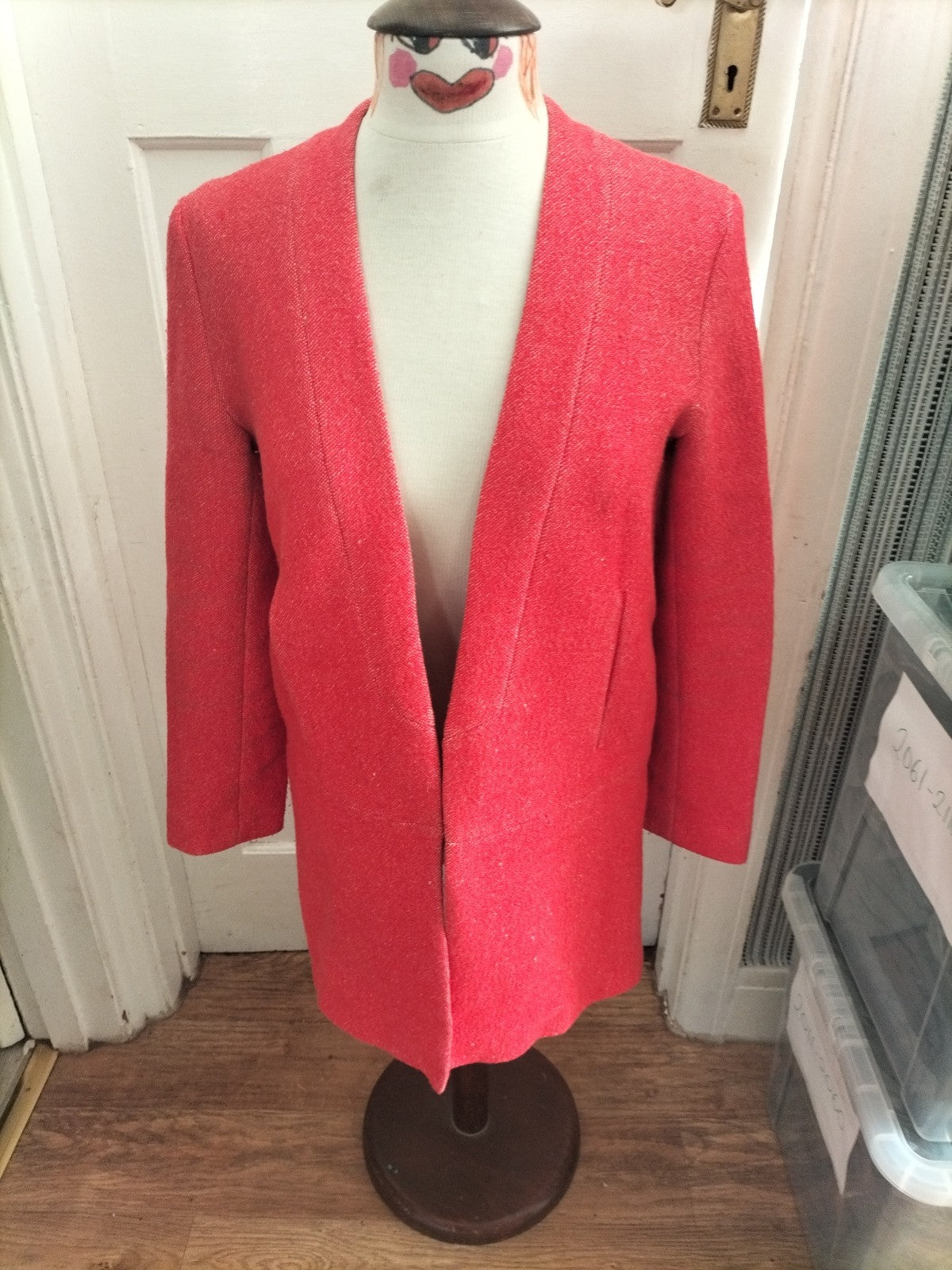 Ladies Zara Size Small Bright Red Long Sleeved Lined Long Jacket