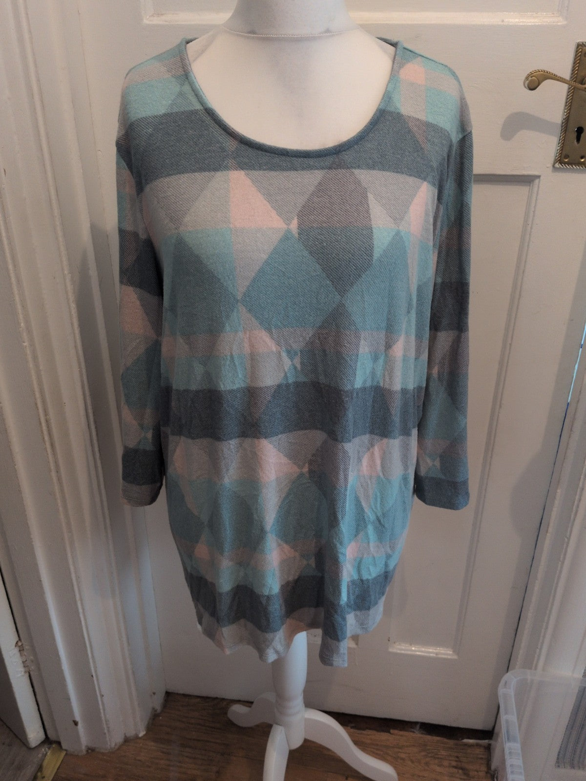 Bonmarche 22 Turquoise Aqua White And Grey Patterned Jumper