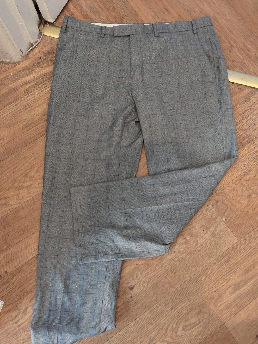 M&S 38x29 Short Leg Regular Fit Grey Trousers Check Smart