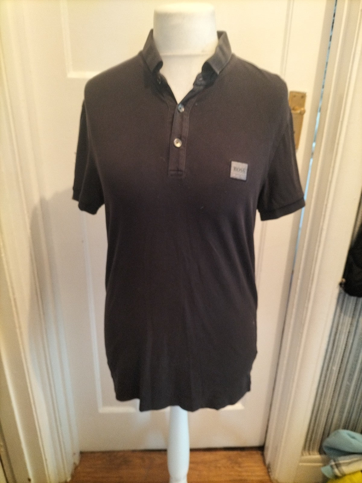 Mens Hugo Boss Size M Slim Fit Navy Polo Short Sleeve