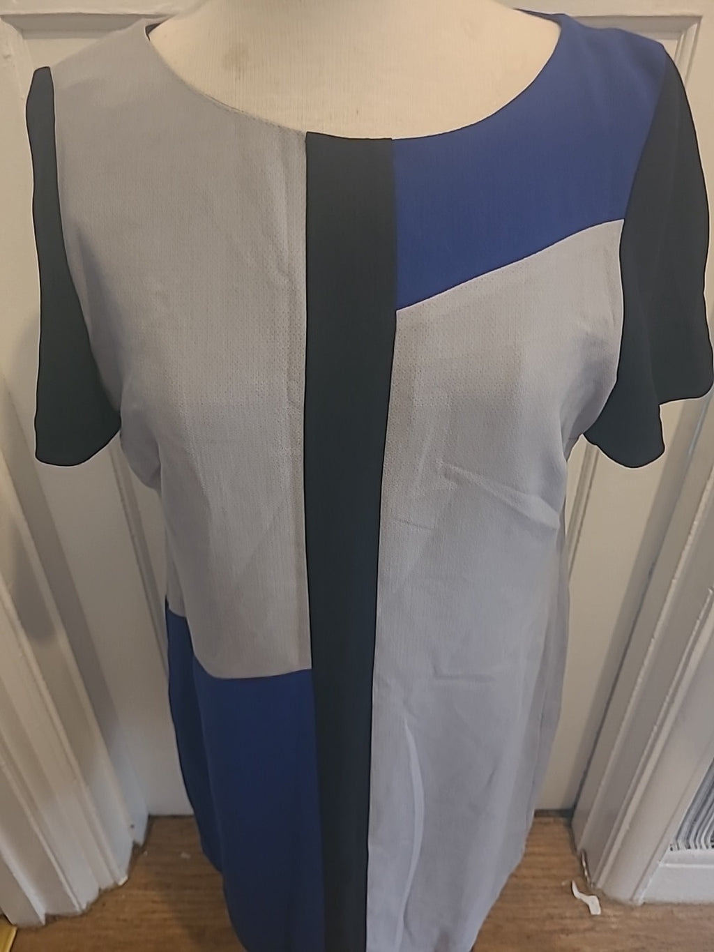 Ladies Marks And Spencer Size 16 Blue Clack Grey Short Sleeved Dress