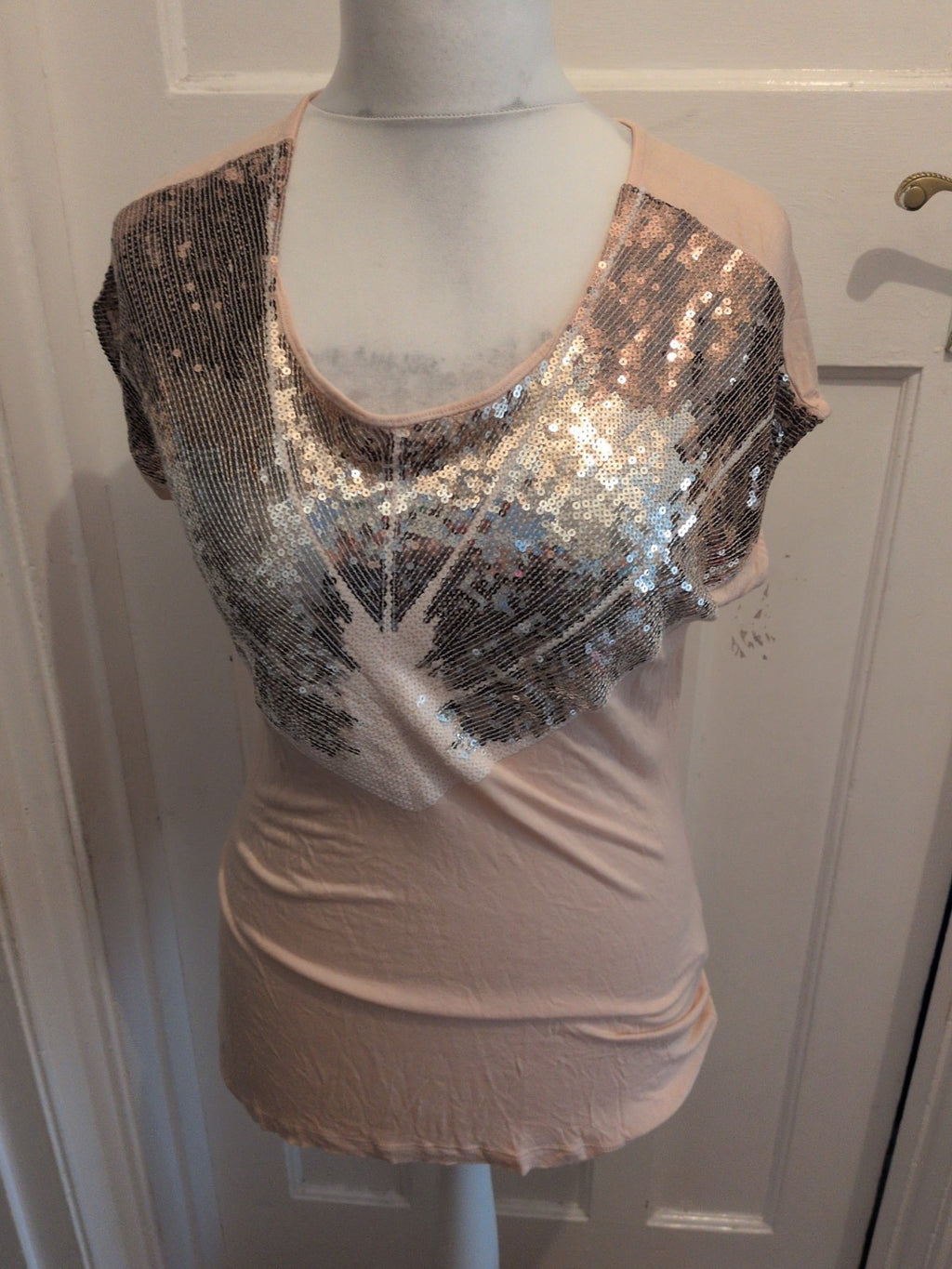 Next 10 Pale Pink With Silver Sequins Short Sleeve Blouse