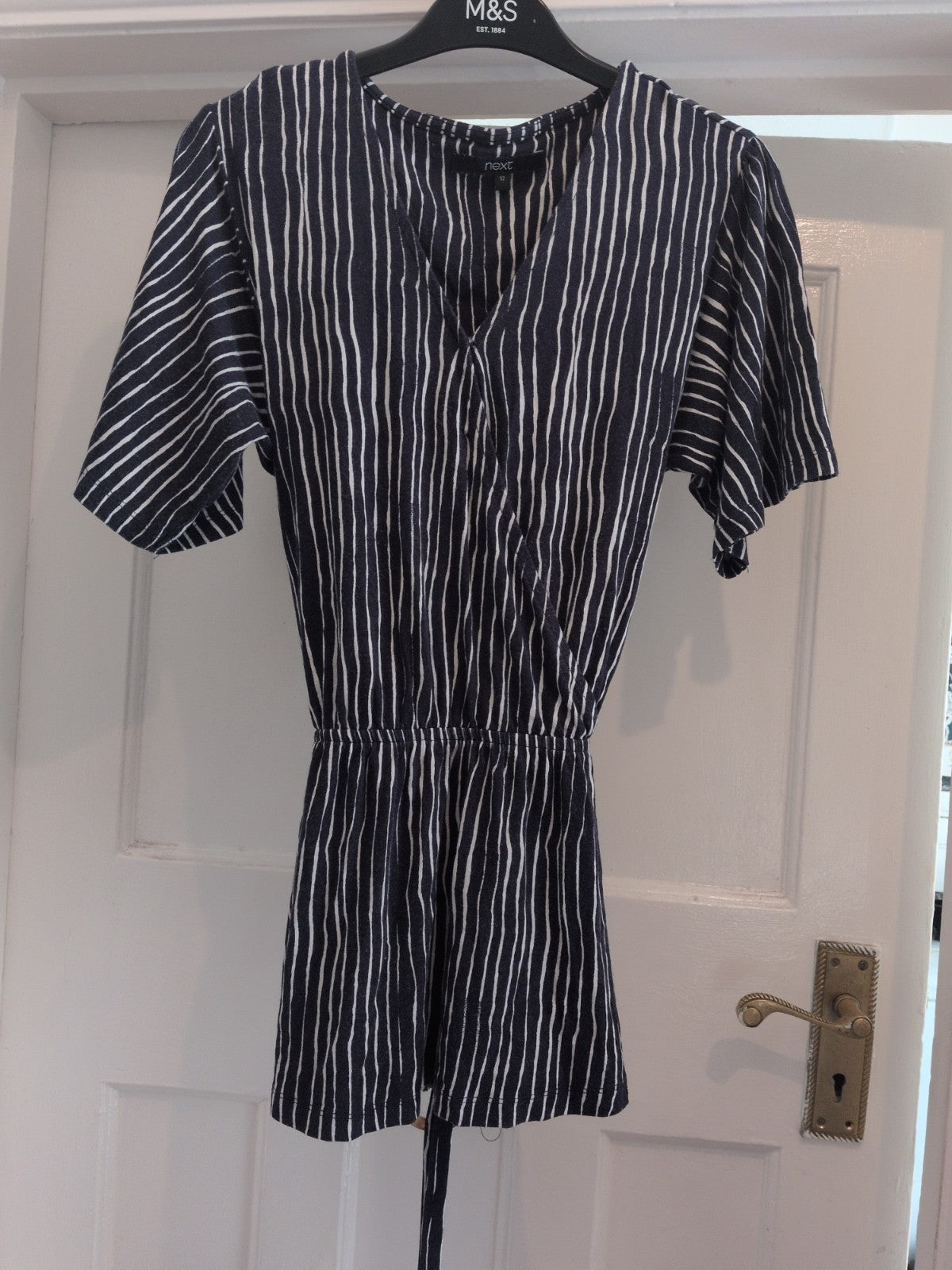 Next 12 Navy Striped Belted Short Sleeve Dress