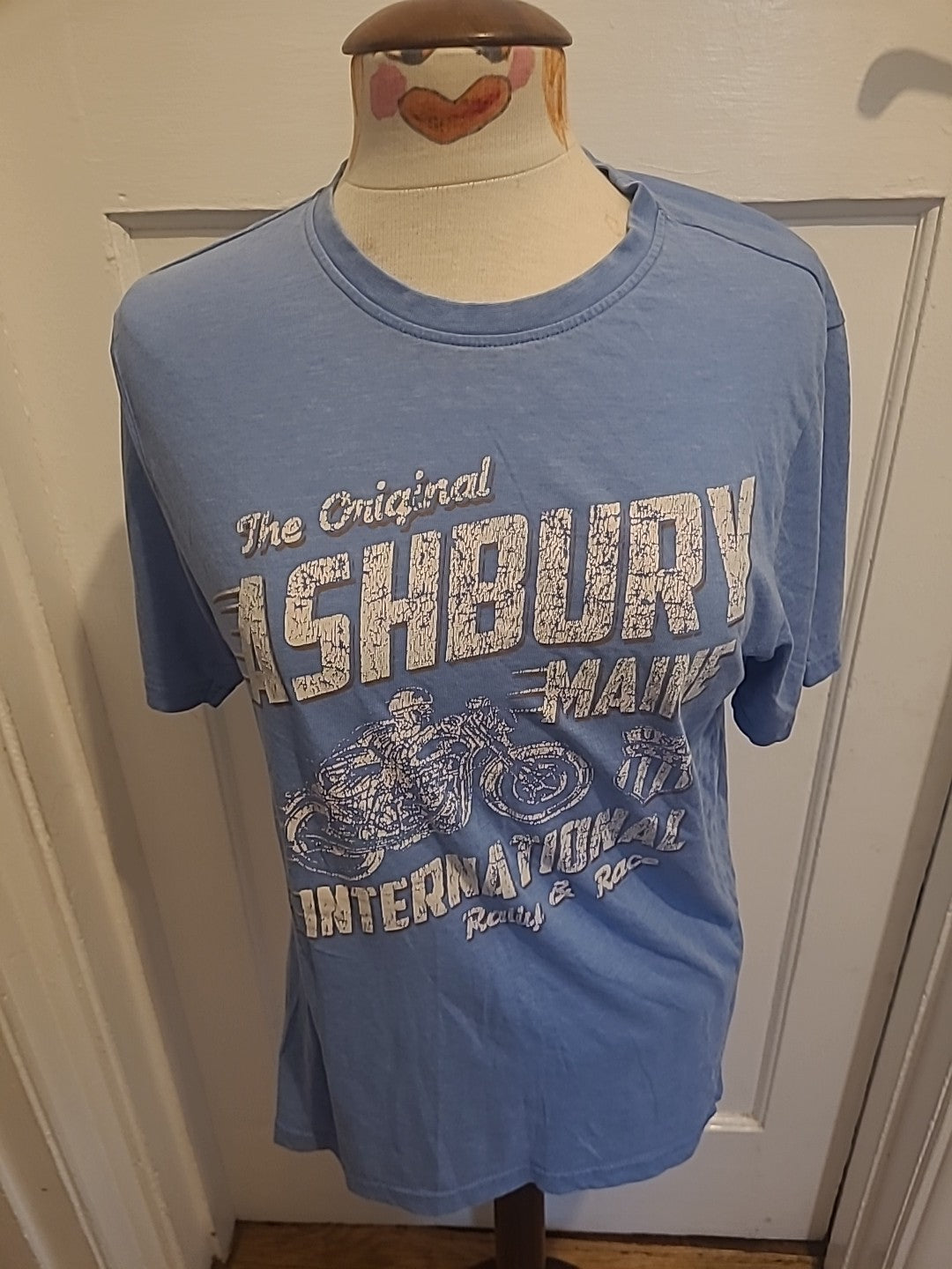 Mens George Size Small Blue With White Print Short Sleeve Tshirt