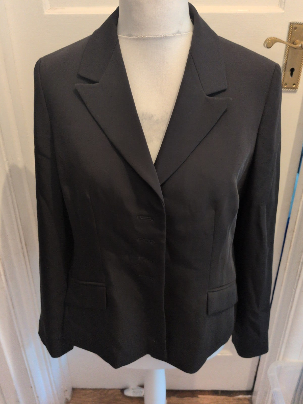 Ladies Marks And Spencer 18 Black With Floral Lining Padded Blazer