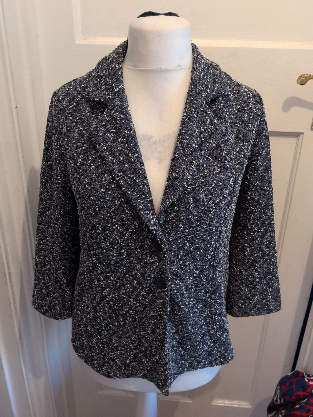 Kim&Co Medium Blue Fleck Buttoned V Neck Collared Blouse
