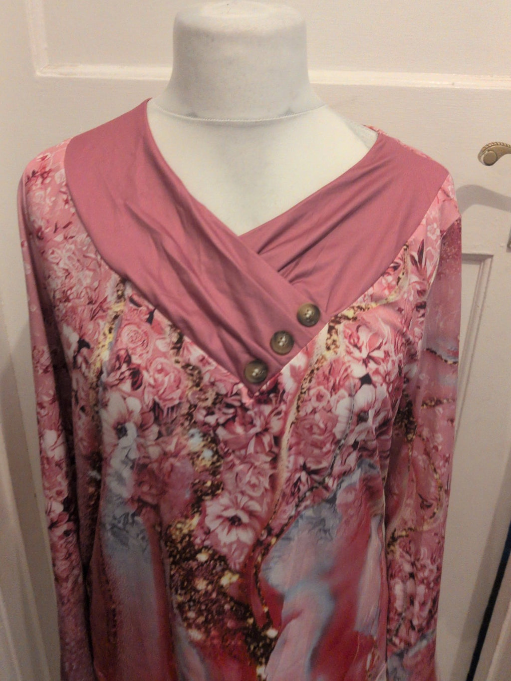 Large Pink Floral Long Sleeve Blouse